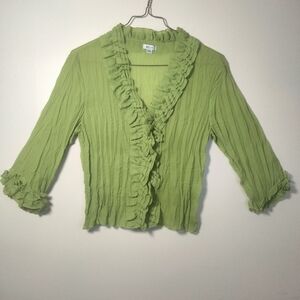 Jaipur Crinkle Green Ruffled Women's Top Blouse
